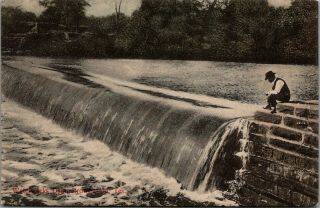Brownwood Texas Man Sits On Edge Of Water Dam 1909 B&w Postcard