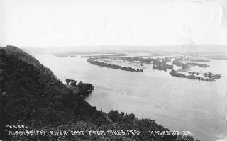 Mcgregor Iowa Mississippi River East From Pikes Peak Real Photo Pc Y12038
