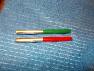 2 Vintage Red & Green Sheaffer Fountain Pens School Cartridge Chrome Cap