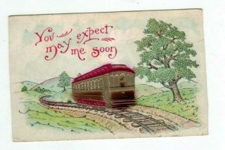 Antique Embossed Rose Co.  Post Card Colored Foil Train Car On Tracks
