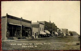Ca 1910 Rppc Real Photo Postcard West Side Main St Looking North Maxwell Iowa Ia