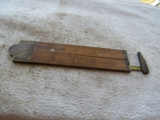Vintage Antique Stanley No.  36 1/2 L Folding Carpenter Caliper Ruler Brass & Wood