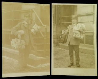 Vtg Antique 1900s 1910s Rppc Photo Postcards Usps Post Office Postal Mailman