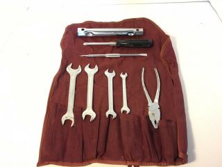 Vintage Mercedes Benz Factory Red Rollup Cloth Tool Kit - 8 Pc