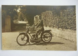 Vtg 1920 Orig Rppc Real Photo Postcard Early Ariel British Uk Motorcycle & Rider