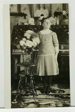 Rppc Early 1900s Young Girl With Piano Chair Real Photo Postcard H13