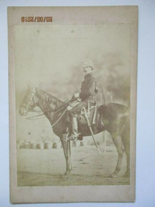Cabinet Photo Military Soldier On Horse In Full Uniform And Pith Helmet