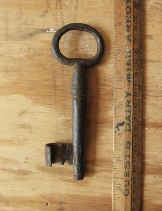 Large Antique Skeleton Jail Gate Key - Hand Forged Iron - Early 19th Century