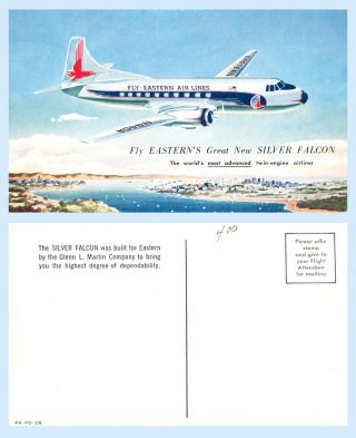 Eastern Airlines Silver Falcon 404 Aircraft Airline Issued Advertising Postcard