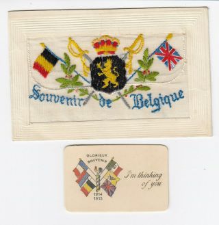 Wwi Embroidered Silk Postcard Souvenir De Belgique