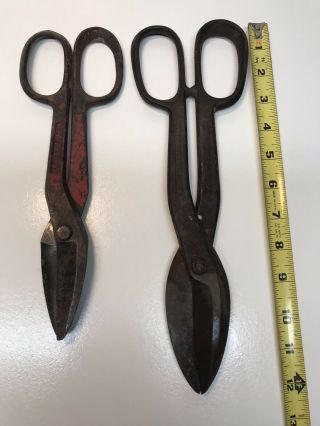 2 Antique Sheers,  Crescent Tool Co,  12” Forged Steel,  Usa,  Hand Tools Snips