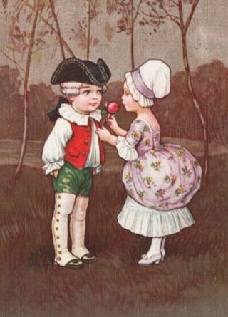 A/s Colombo Cute Colonial Kid Romance Girl Gives Dapper Boy A Rose Pc Image