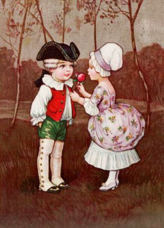 A/S COLOMBO CUTE COLONIAL KID ROMANCE GIRL GIVES DAPPER BOY A ROSE PC Image 2