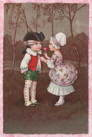 A/S COLOMBO CUTE COLONIAL KID ROMANCE GIRL GIVES DAPPER BOY A ROSE PC Image 3