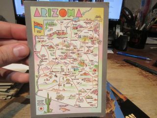 Vintage Old Postcard Arizona Grand Canyon State Cartoon State Map Highways City