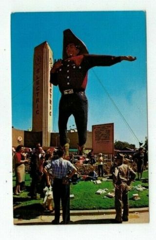 Tx Dallas Texas Vintage Post Card " Big Tex " Cowboy Statue By Cotton Bowl