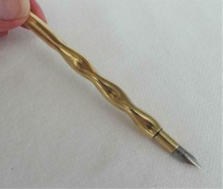 Vintage Twisted Indented TRENCH ART STYLE BRASS INK DIP PEN Calligraphy Writing 2