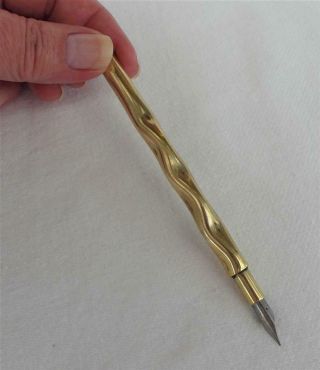 Vintage Twisted Indented TRENCH ART STYLE BRASS INK DIP PEN Calligraphy Writing 3