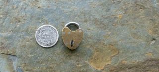 Tiny Antique Sargent & Co Bronze & Steel Miniature Heart Shaped Padlock No Key