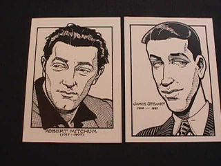 Rick Geary Art James Stewart & Robert Mitchum 1997 Postcards