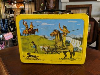 Rare Vintage 1959 Pathfinder Cowboy And Indian Metal Lunch Box Htf