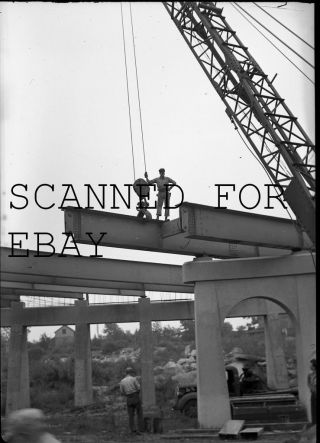 1940s Man On Old Steel Girder With Crane & Old Truck Photo Negative