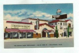 Ca Hollywood California Antique Linen Post Card Brown Derby Restaurant