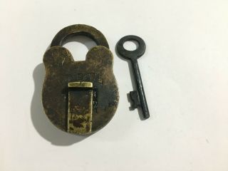04 Old Antique Solid Brass Padlock Lock With Key Small Or Miniature