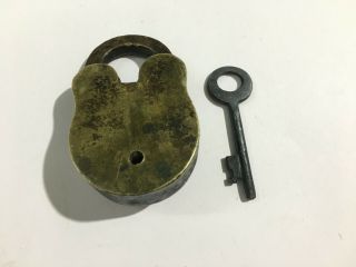 04 Old antique solid brass padlock lock with key small or miniature 2