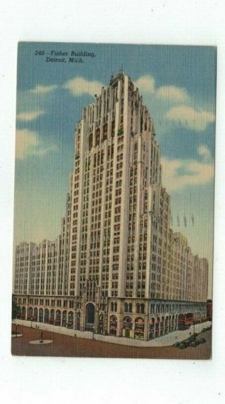 Mi Detroit Michigan Antique Linen Post Card View Of Fisher Building