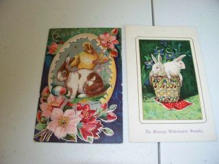 2 Vintage Antique Postcards Easter Bunnies