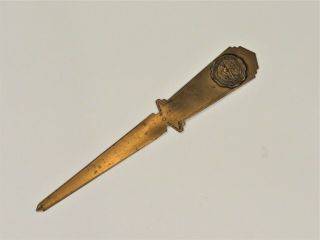 Vintage Yellowstone Park Art Deco Metal Letter Opener With Deer Insignia