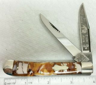 Bulldog Brand " Pit Bulls " Trapper Knife,  Butter And Molasses Handles,  Etched