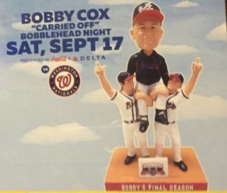 Bobby Cox Carried Off The Field Bobblehead Sga Atlanta Braves Pre - 9/17/16