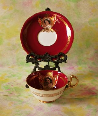 Aynsley Red Cup And Saucer Coronation Of Queen Elizabeth Ii 1953