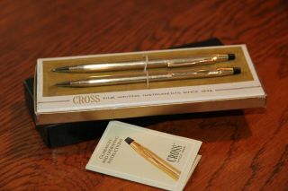 Vintage Cross 12k Gold Pen & Pencil Set,  With Paper