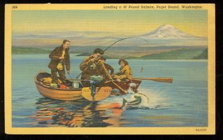 Washington,  Puget Sound,  Landing A 36 Pound Salmon (1930 - 45 (fishing 242