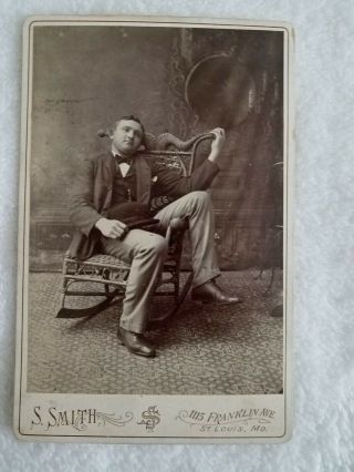 Antique,  1800s,  Cabinet Card,  Photo,  Man,  Chair,  Historic,  St Louis,  Mo,  4 X 6 1/2