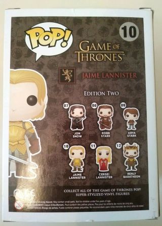 Jaime Lannister Funko Pop Game of Thrones 10 Edition Two Kingsguard 3