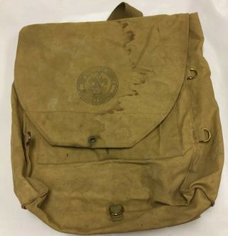 Vintage Boy Scouts Of America Backpack Canvas Bag National Council Haversack Tan