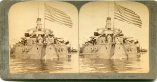 1899 Stereo View Battleship Oregon Fought At Santiago Underwood