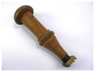 Antique Late 19th Century Brass & Carved Boxwood Leather Stamp Tool