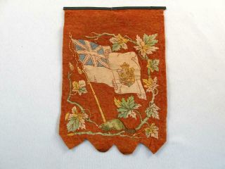 Antique Felt Banner W/ Quebec Flag Coat Of Arms Political