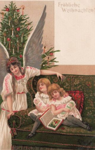 A/s A.  Mailick Christmas Angel Checks In On Sleeping Girls W/ Dolls