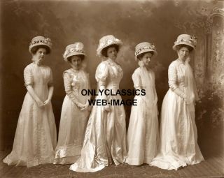 1890 Vintage Victorian Wedding Party 8x10 Photo Bride White Dress Hats