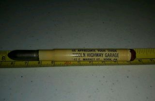 Vintage Lincoln Highway Garage York Pa Advertising Bullet Pencil