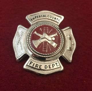 Obsolete Imperial County California Ca Fire Department Hat Badge Entenmann - Rovin