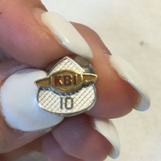 Vintage Kbi Service Pin For 10 Years Pinback Award,  10k White Gold