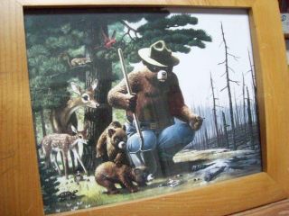 3 Framed Prints Of Smokey The Bear,  By Rudolph Wendelin,  Ruler