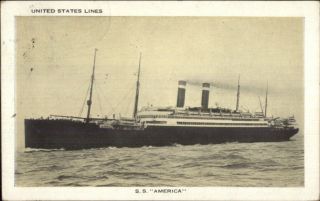 United States Line Steamship Ss America 1928 Ship Cancel Cover Postcard
